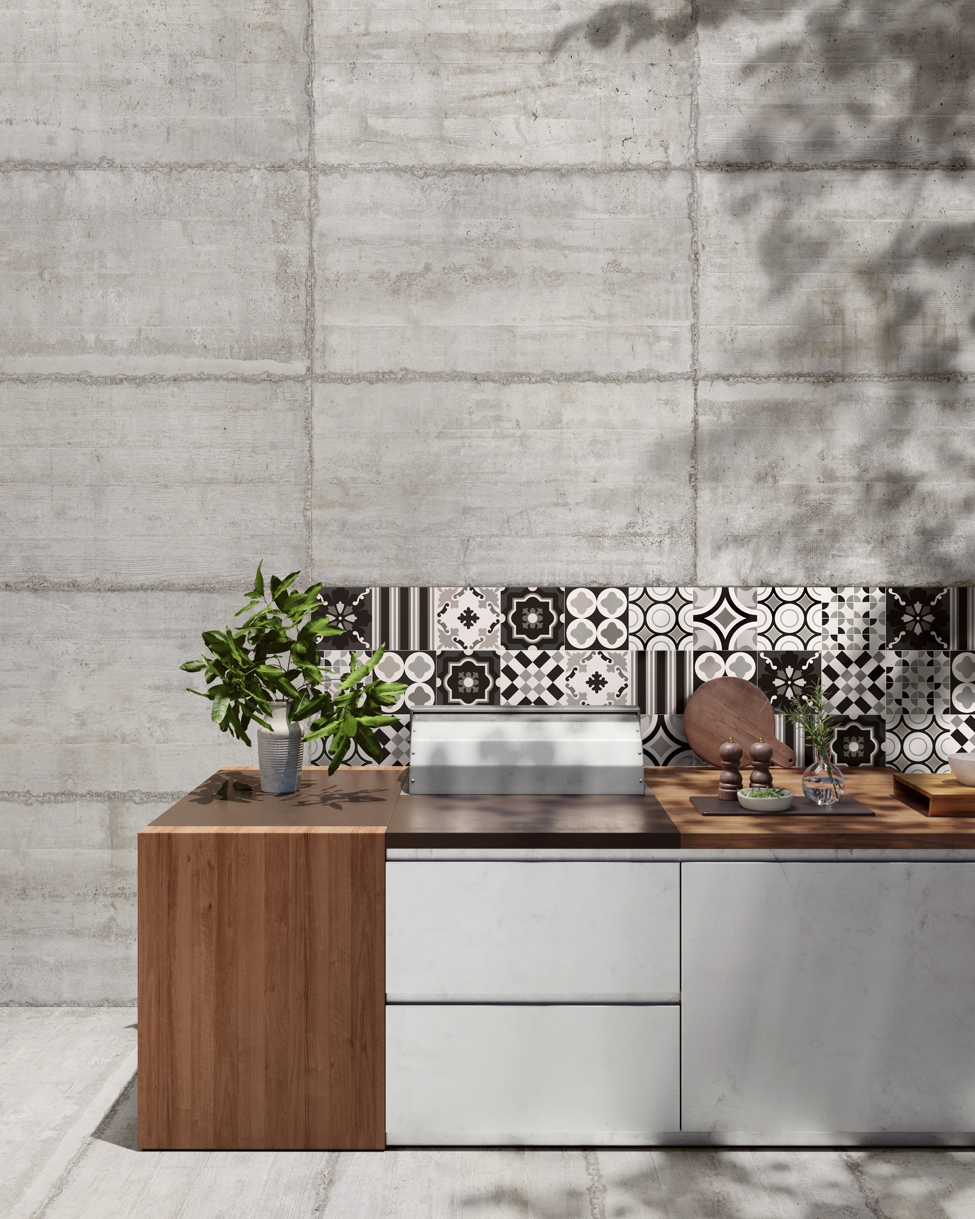 Fliese Sichtbeton Betonoptik Großformat grau zementgrau Form Cement Sant Agostino