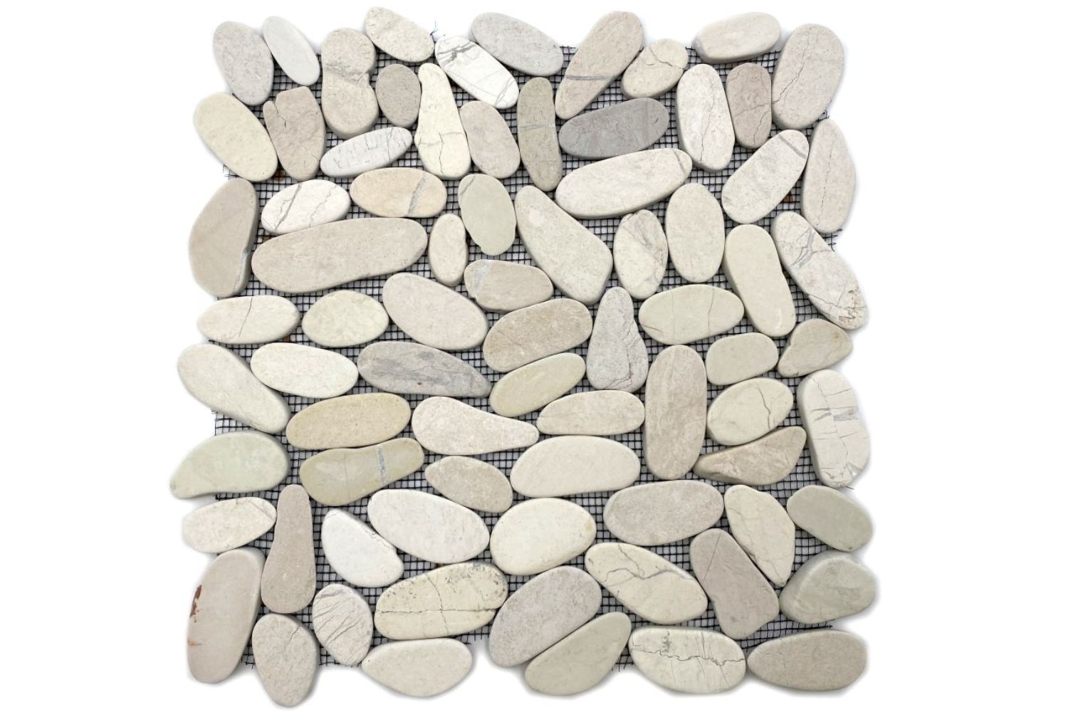 Mosaikfliesen weiß Naturstein Kiesel geschnitten 30,5x30,5 cm netzverklebt