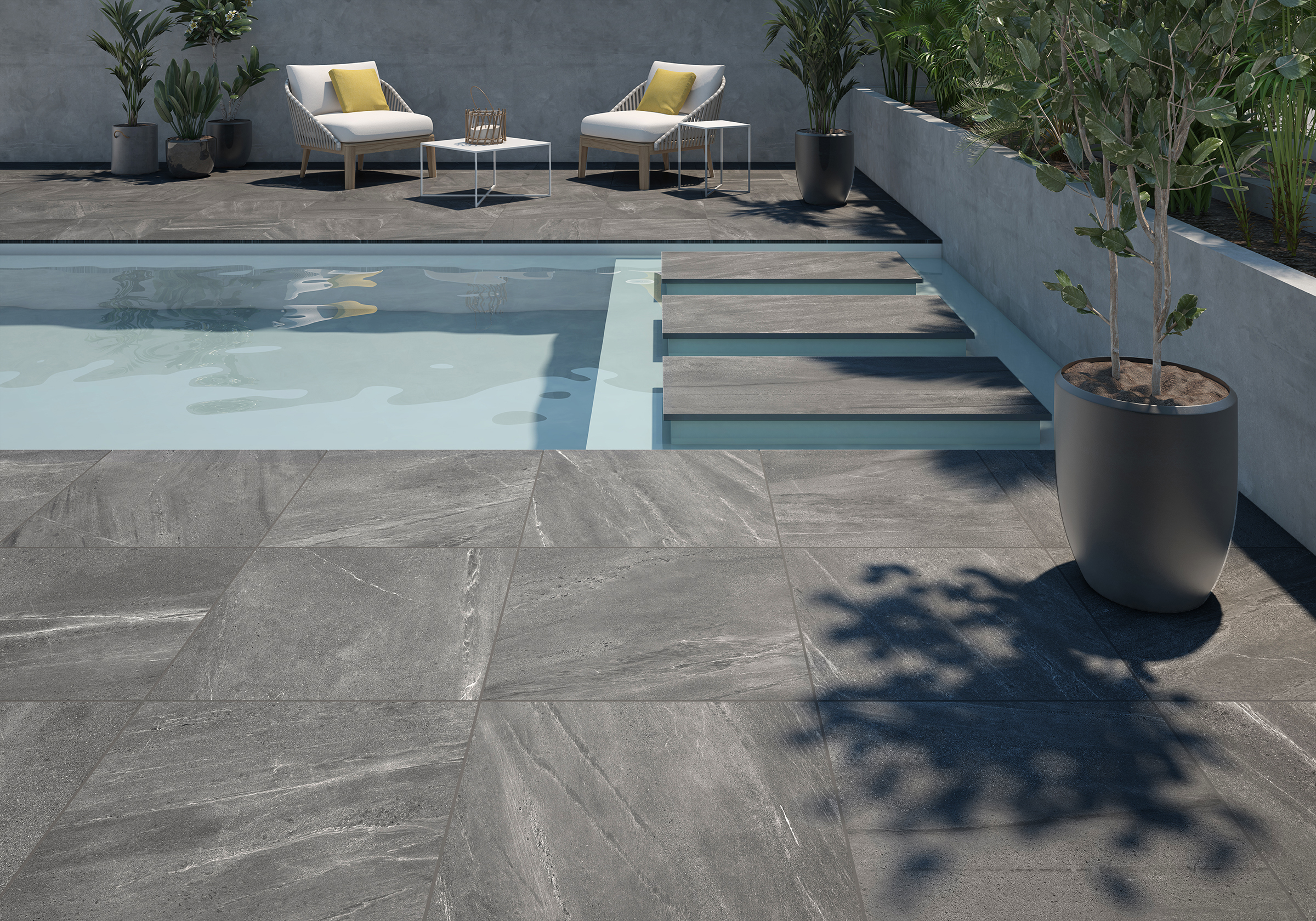 Terrassenplatte Feinsteinzeug Steinoptik grau Lavica Gris