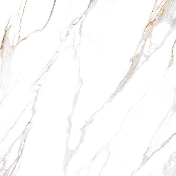 Fliese Marmoroptik weiß gold 120x120 cm marmoriert "Aurora Gold" glänzend rektifiziert
