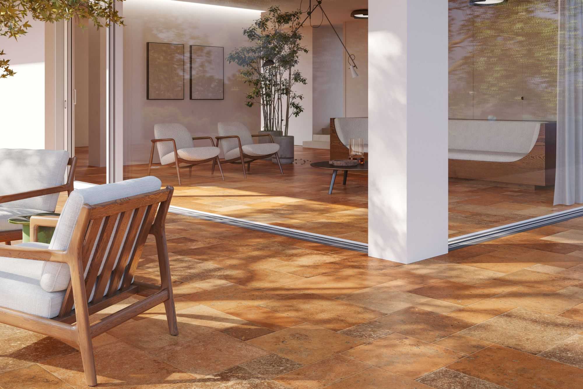 Fliese Römischer Verband Steinoptik Terracotta Multiformat-Modul "Cotto Del Campiano Cotto Dorato"