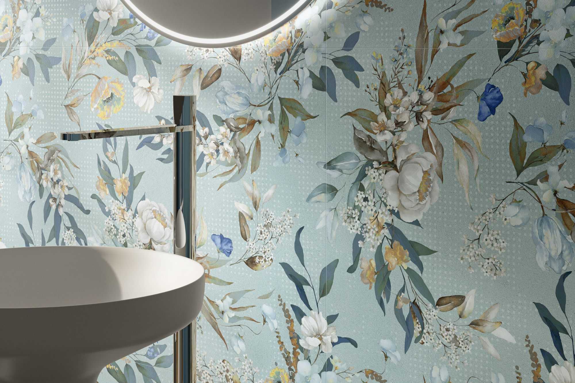 Fliese Blumen-Dekor hellblau kalibriert Jardin 08 Sant Agostino