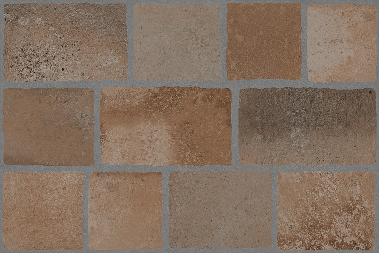 Fliese in Ziegeloptik mit Römerverband-Anmutung braun 40x60 cm „Atienza Dekor Mix“ Feinsteinzeug