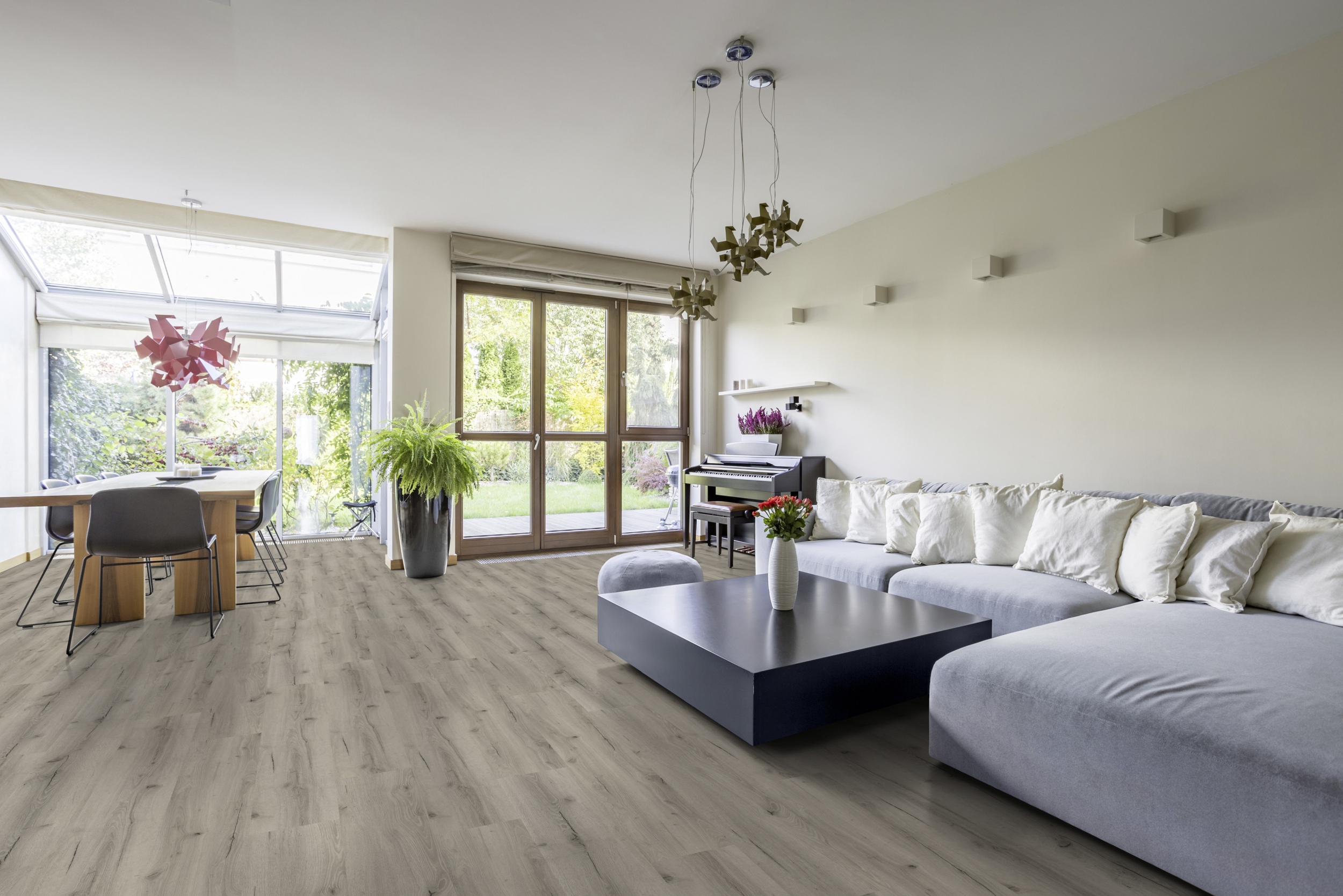 Klick-Vinyl Eiche Vinylboden Holzoptik 152x22.8 cm Stonewashed XL helle Eiche grau-braun