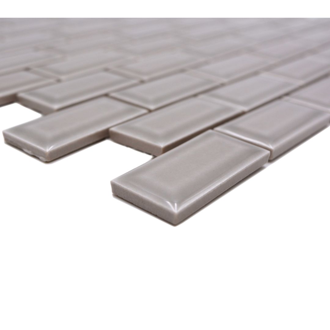 Mosaikfliesen Brick Mini-Metro grau glänzend 30x30 cm auf Netz