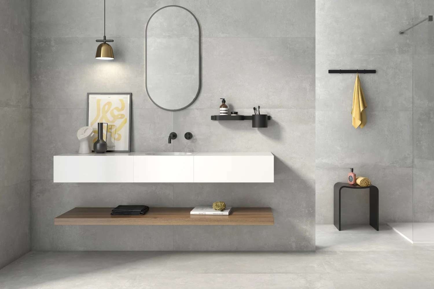 Wandfliese Ground Gris Betonoptik hellgrau im Bad