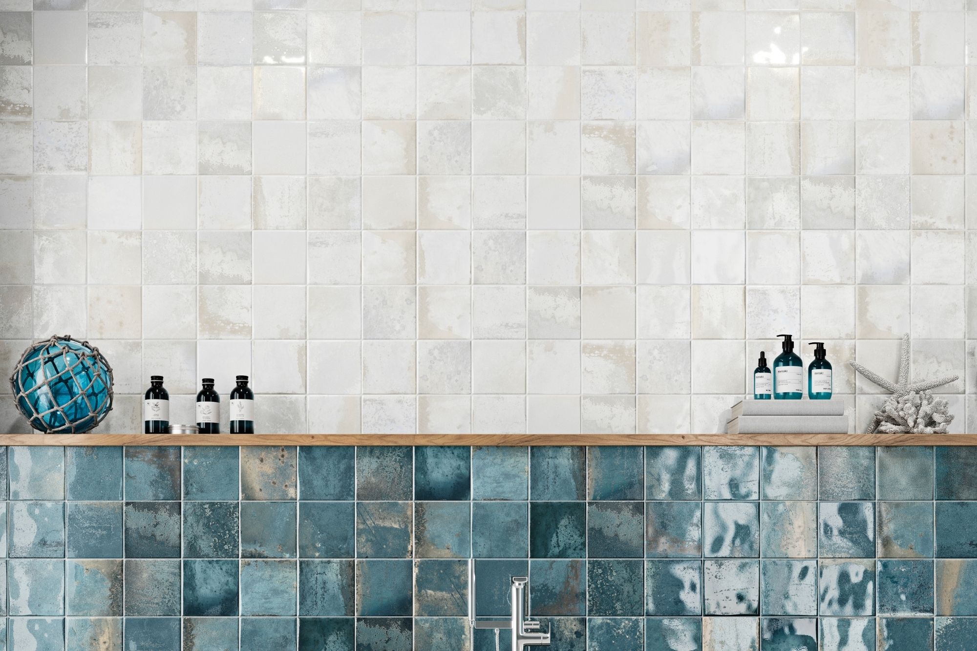 Wandfliese Vintage weiß glänzend glasiert gewellt 30x60cm Provence White