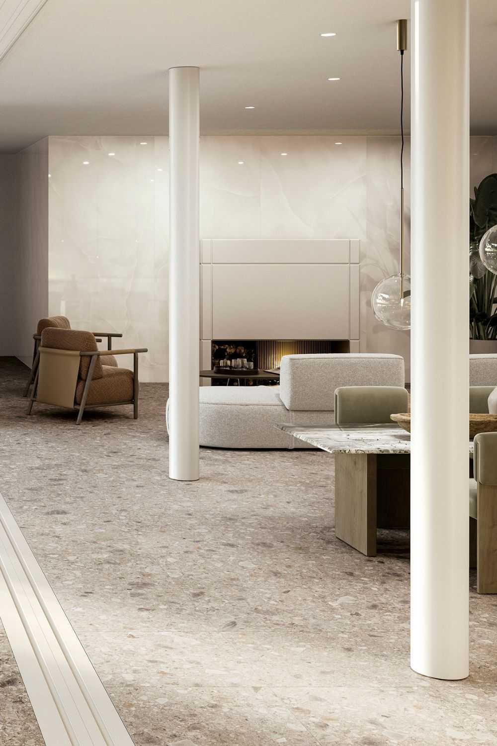 Fliese Terrazzo-Optik beige kalibriert "Orobica beige"