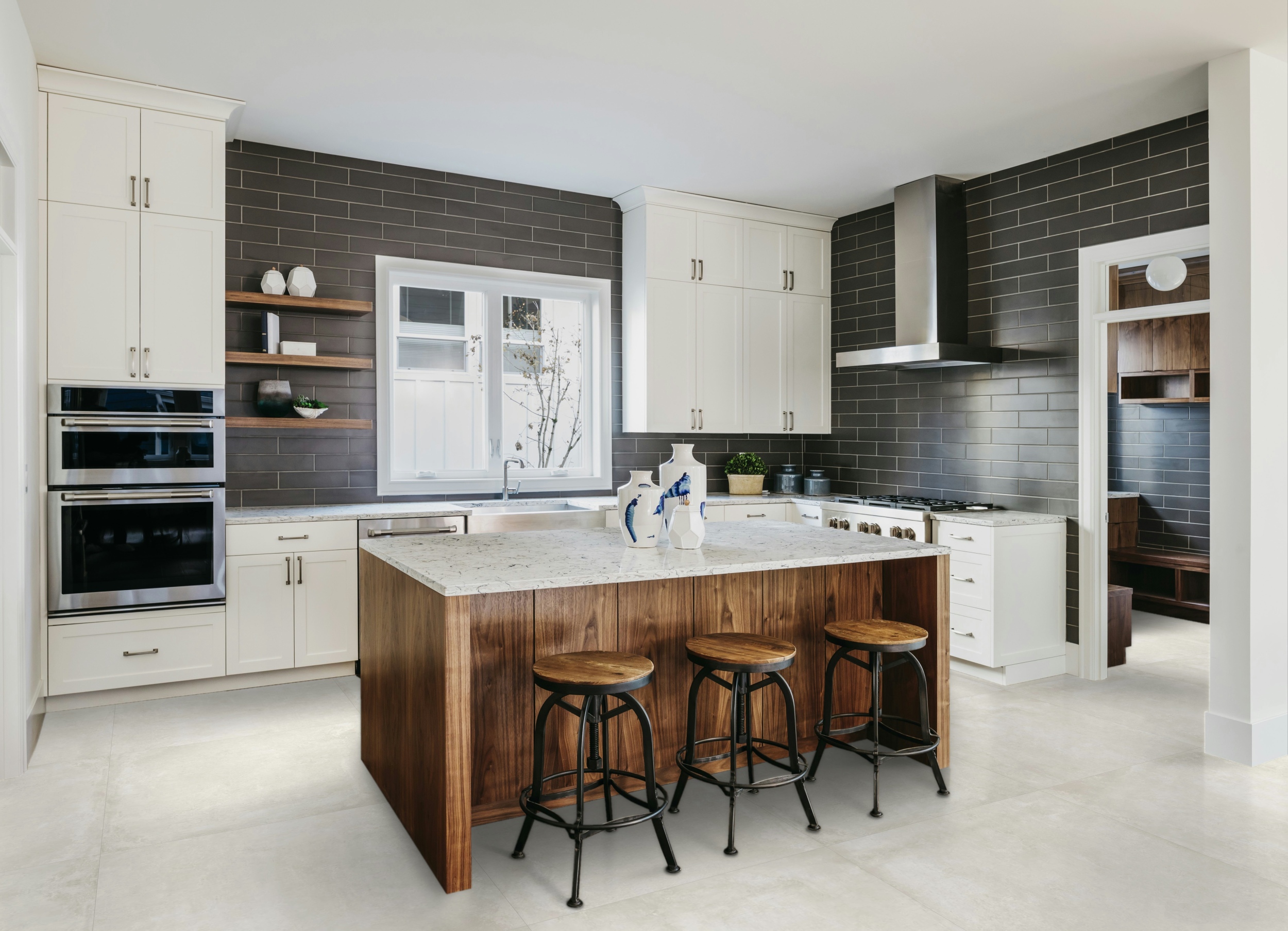 Fliese Betonoptik Ground Arena Zementoptik creme weiß-beige Bodenfliesen in der Küche