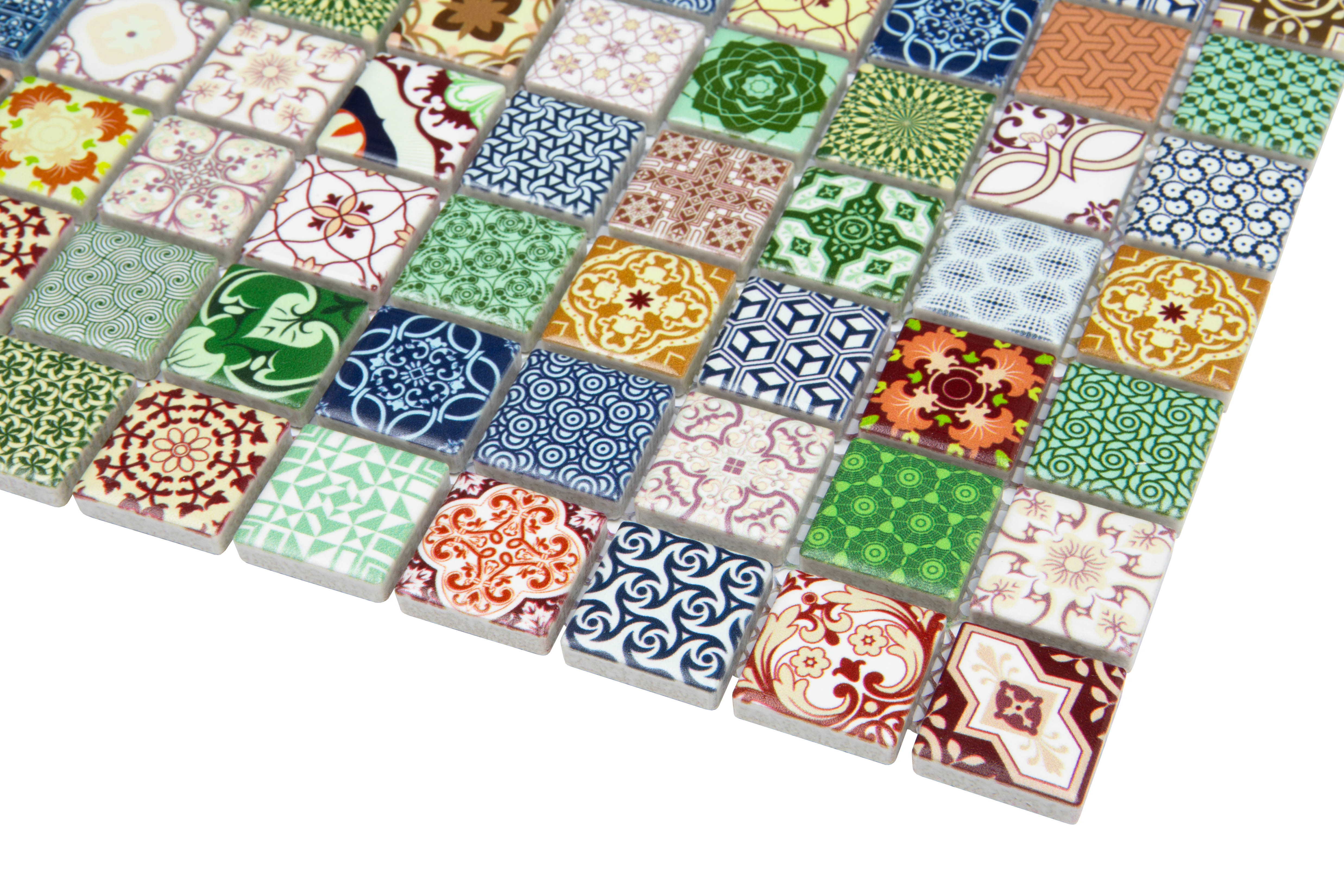 Mosaik Vintage-Retro Mosaikfliesen bunt rot grün blau Ornamente-Muster