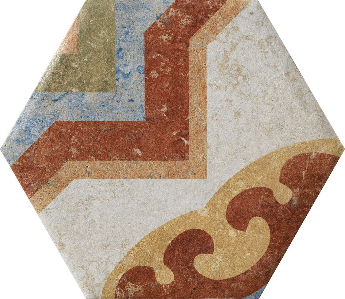 Fliese Dekor Hexagon "Cotto del Campiano Emiliane Mix" 15,8x18,3cm CIR (Farbmischung nach Zufall)