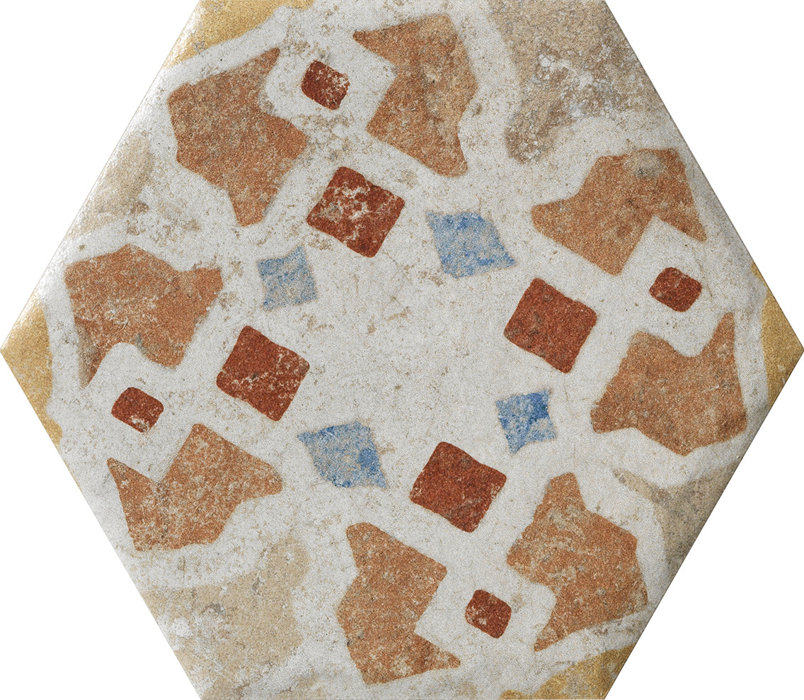Fliese Dekor Hexagon "Cotto del Campiano Emiliane Mix" 15,8x18,3cm CIR (Farbmischung nach Zufall)