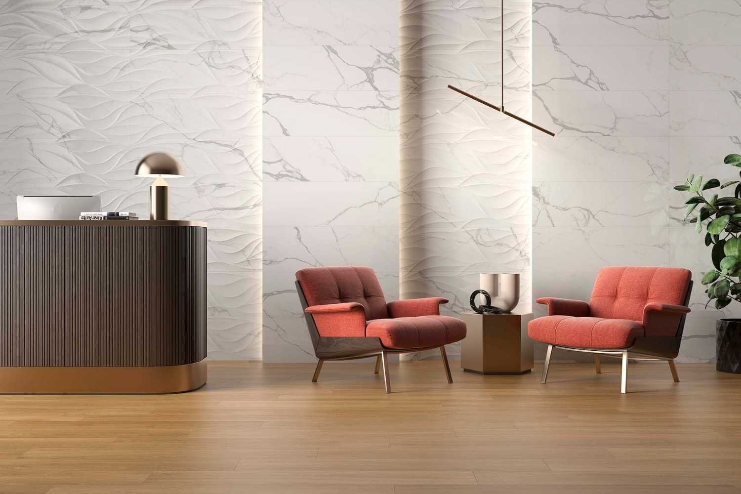 Wandfliese weiß marmoriert Calacatta-Marmoroptik gloss 33,3x100 cm "Artemisa Blanco" rektifiziert