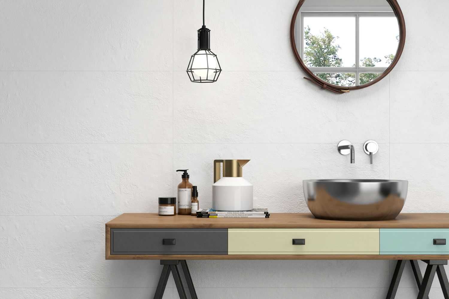 Wandfliese Betonoptik weiß 30x90cm Gardena Blanco