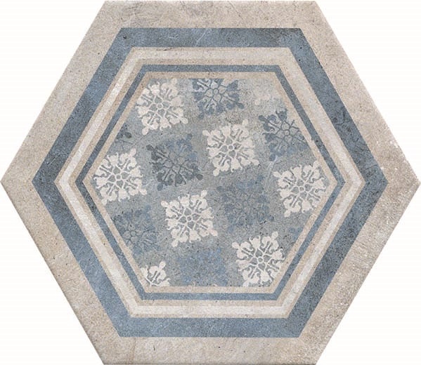 Fliese Sechseck Hexagon Dekor mix Vintage 24x27,7cm "New Orleans French Quarter Bourbon" CIR