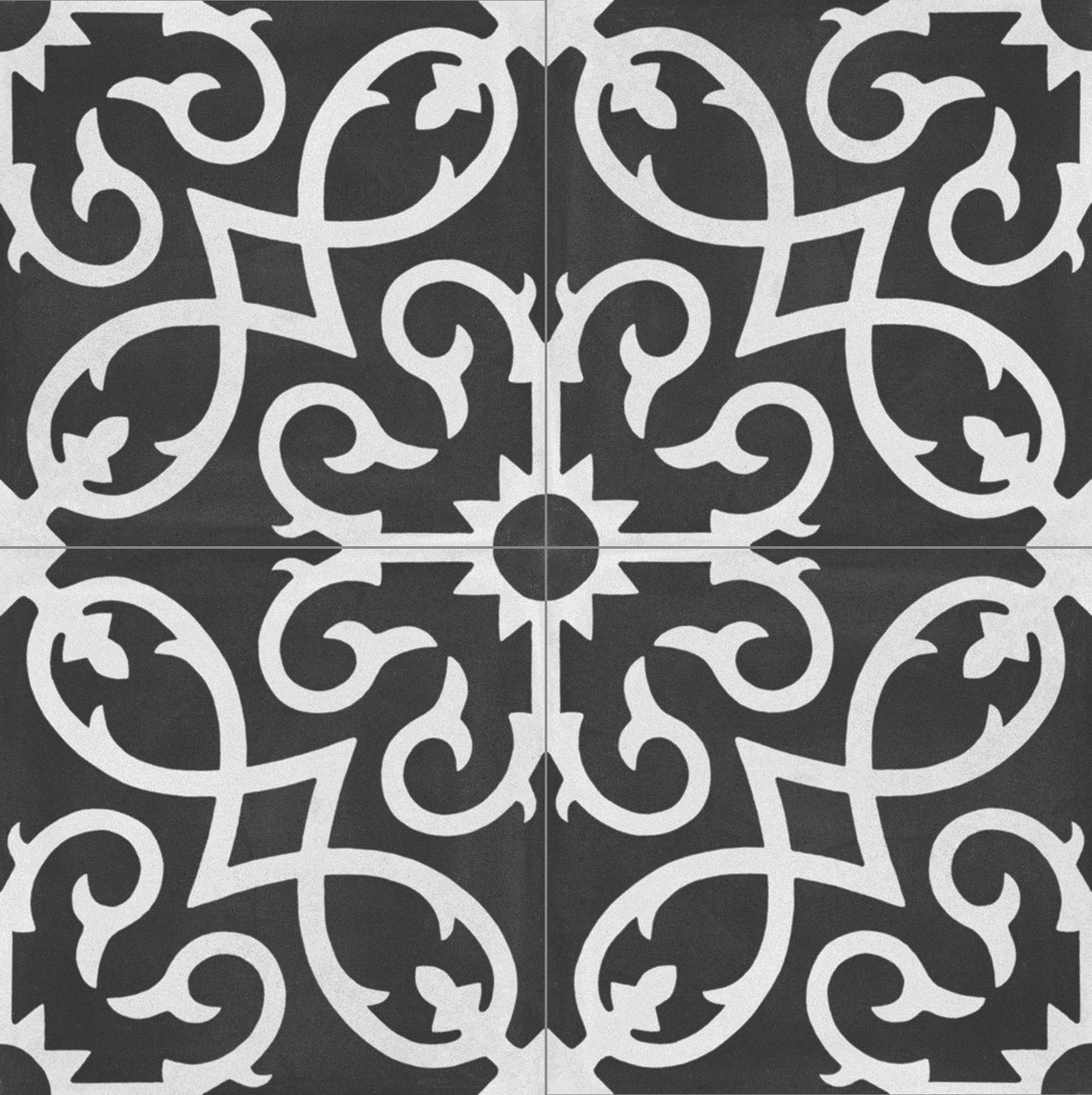 Fliese Patchwork Dekor Zementoptik schwarz weiß Contrasti Tappeto 7 Ragno by Marazzi