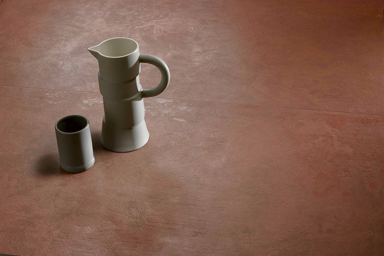 Fliese Zementoptik Tadelakt Berbere Rosso Rot Wandfliese Bodenfliese Ambiente