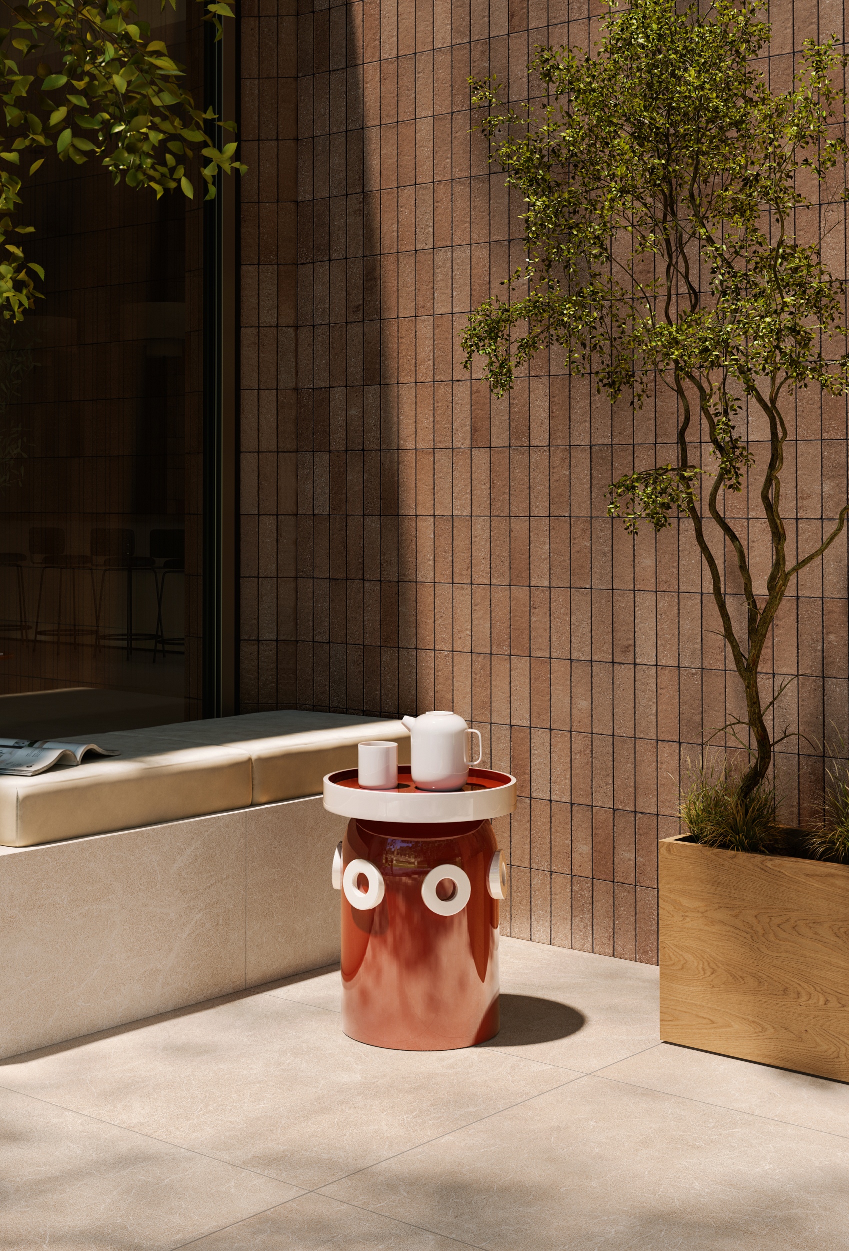 Fliese glasiert unregelmäßige Oberfläche "Tetris Block Cotto" braun matt 5x20 cm