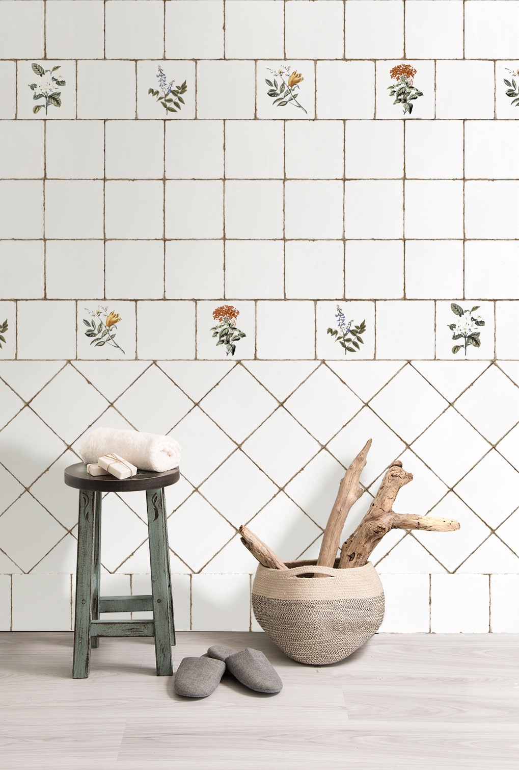 Antike Wandfliese Retro-Dekor Blumen Forli Flower glänzend in der Küche