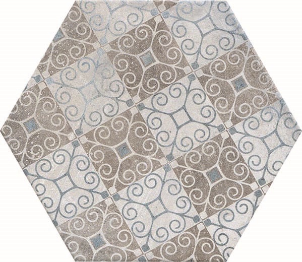 Fliese Sechseck Hexagon Dekor mix Vintage 24x27,7cm "New Orleans French Quarter Bourbon" CIR