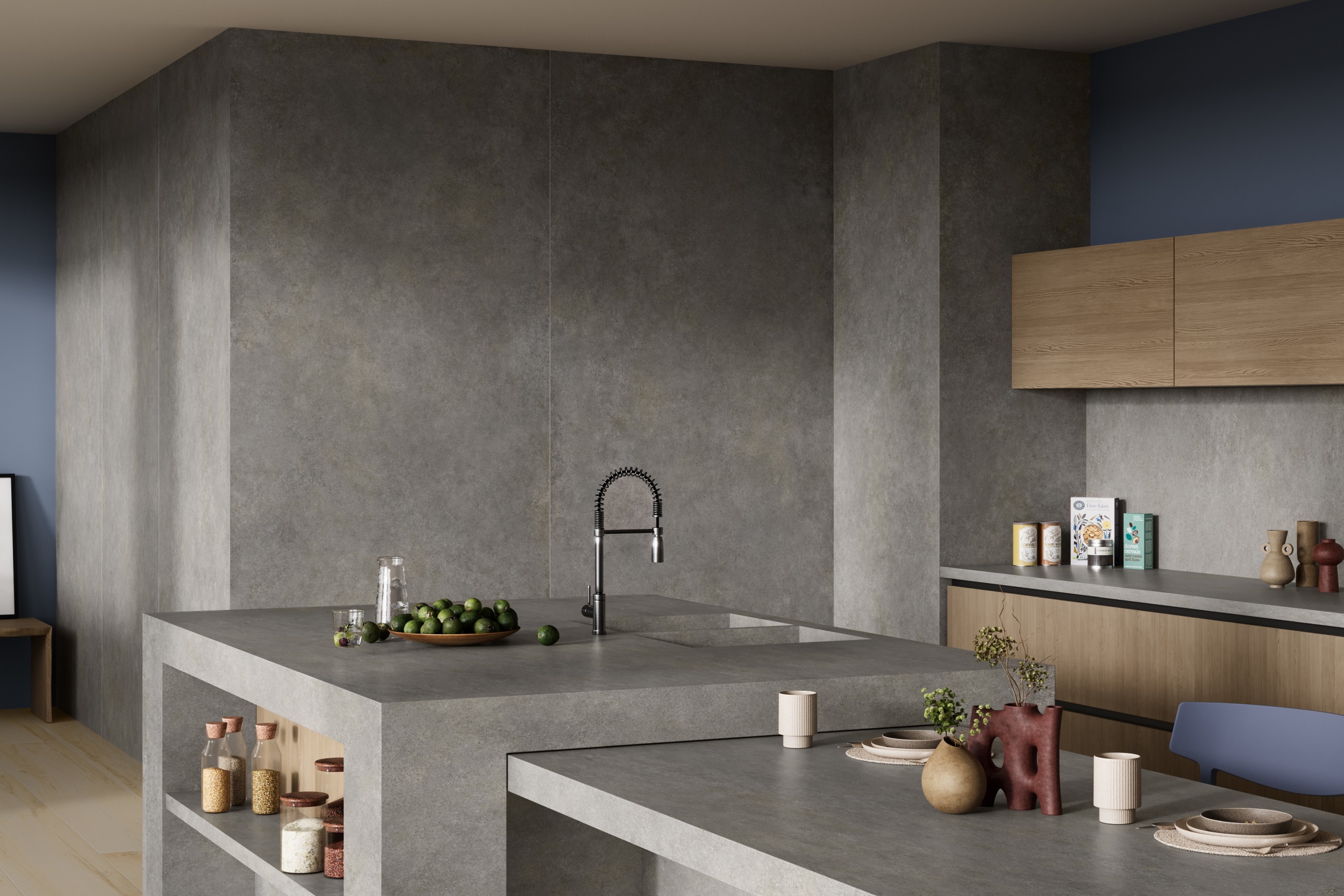 Fliese Betonoptik Ferro Dark Grey matt Wandfliese grau-braun im Küche