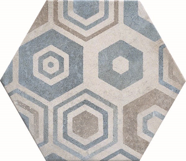 Fliese Sechseck Hexagon Dekor mix Vintage 24x27,7cm "New Orleans French Quarter Bourbon" CIR