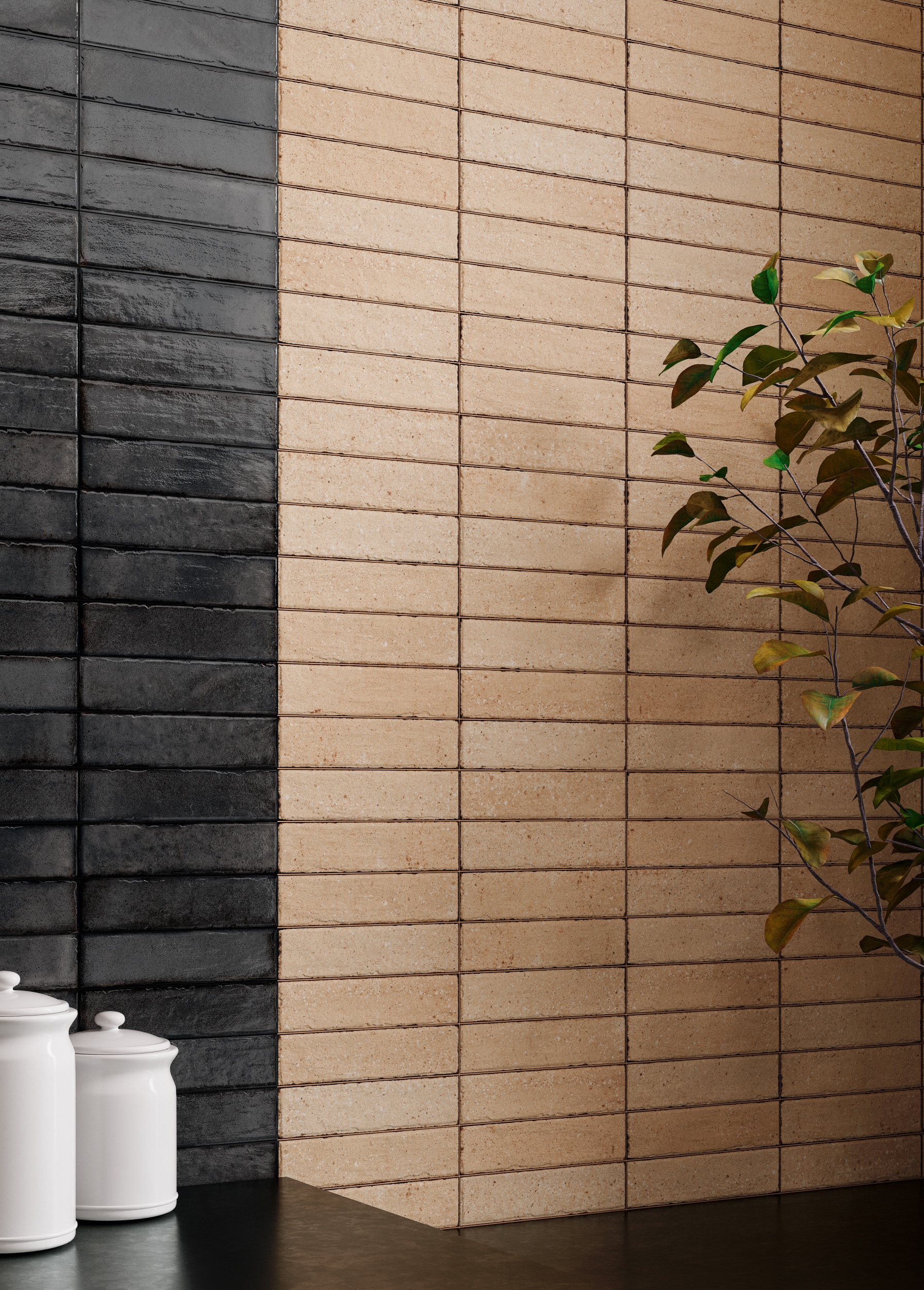 Fliese unregelmäßige Oberfläche 5x20 cm "Tetris Block Sand" beige matt