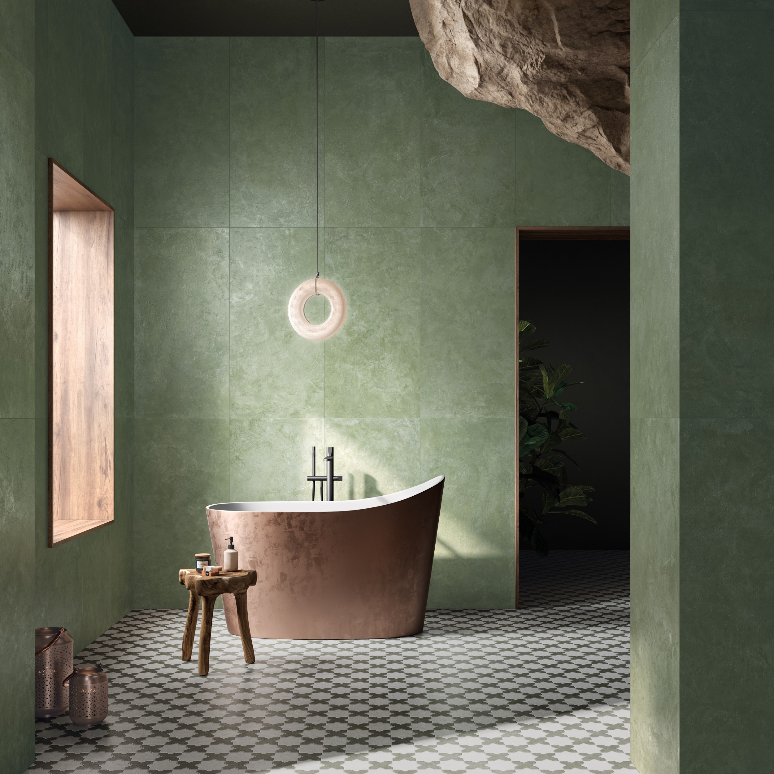 Fliese Zementoptik Tadelakt Nana Verde Grün Wandfliese Wodenfliese Ambiente