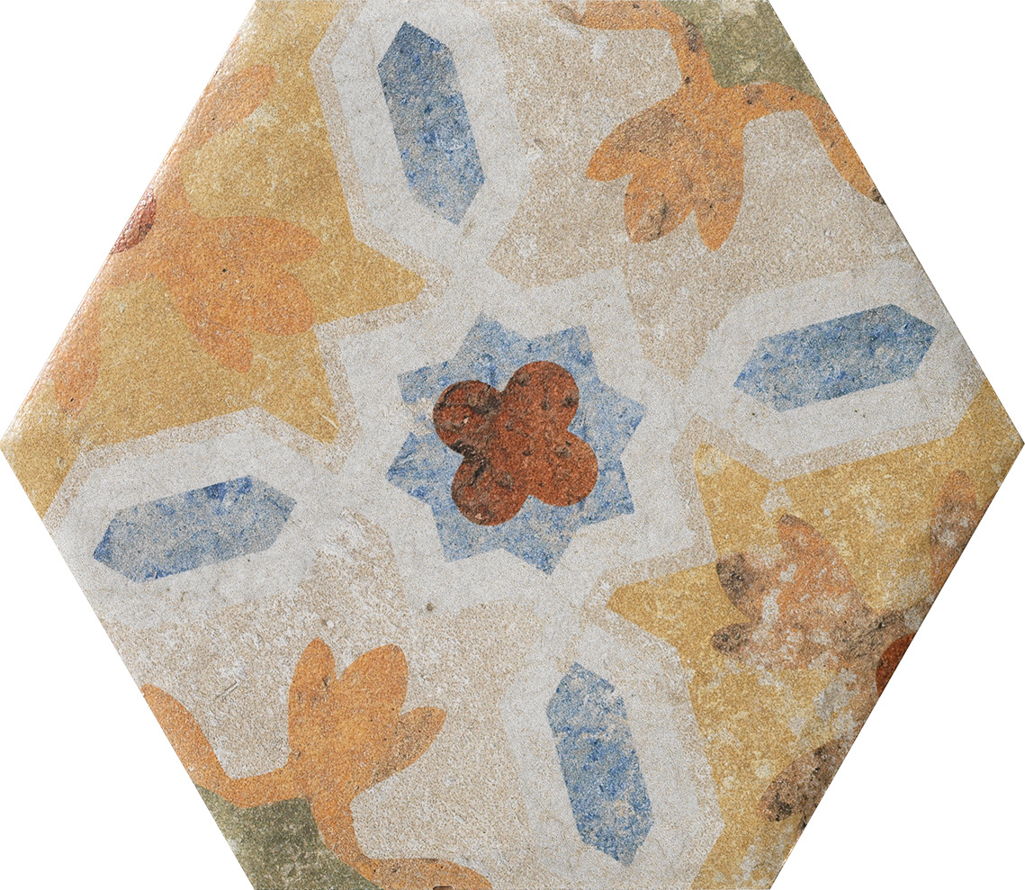 Fliese Dekor Hexagon "Cotto del Campiano Emiliane Mix" 15,8x18,3cm CIR (Farbmischung nach Zufall)