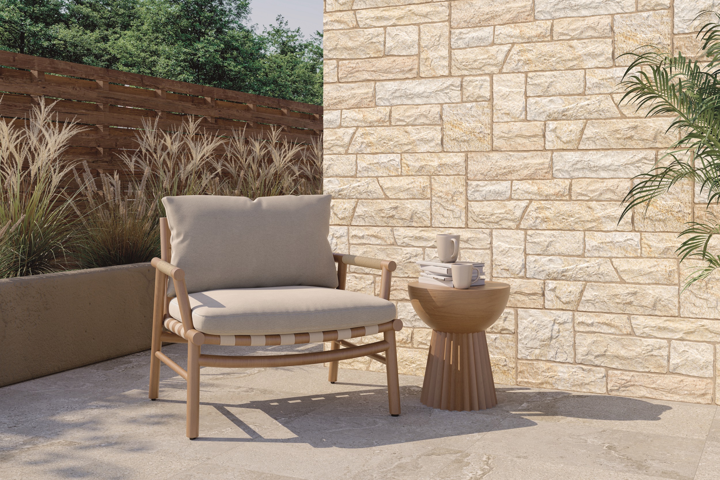 Wandverblender Fliese Natursteinoptik Amazonia Sand 32x89 cm Wandverblendung an Hauswand Außenwand