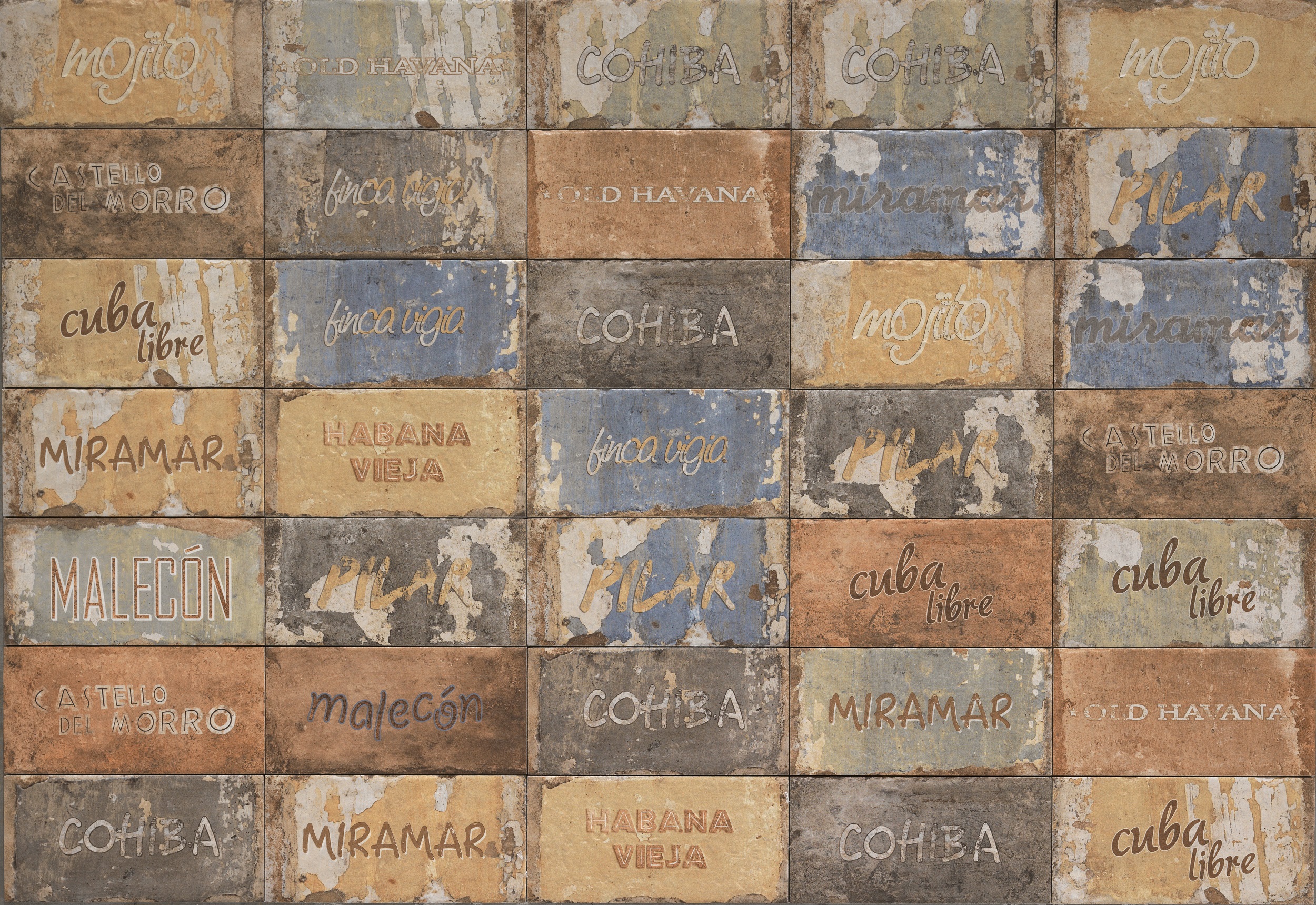 Fliese Vintage Dekor Retro bunt "CIR Havana Cuba libre Mix 10x20" 12 Muster nach Zufallsprinzip