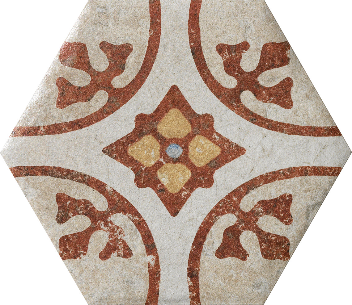 Fliese Dekor Hexagon "Cotto del Campiano Emiliane Mix" 15,8x18,3cm CIR (Farbmischung nach Zufall)