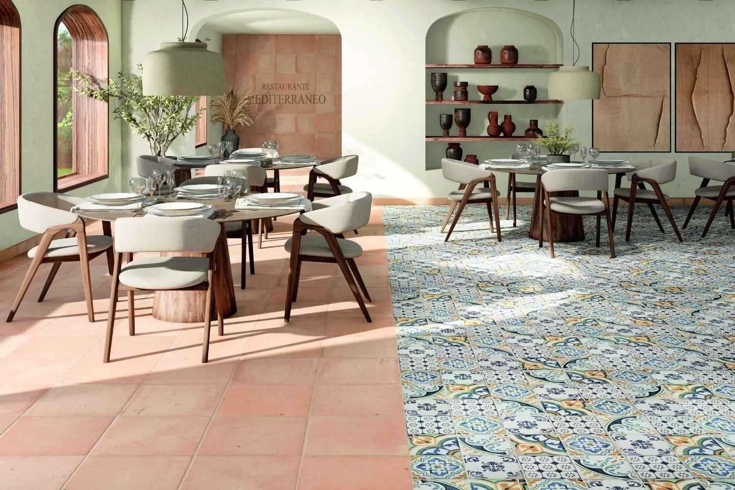 Fliese Vintage "Dekor Cotto Rustico Decor Época" 22,5x22,5 cm Mix rustikale Kante  | 5 verschiedene Retro Dekore nach Zufall