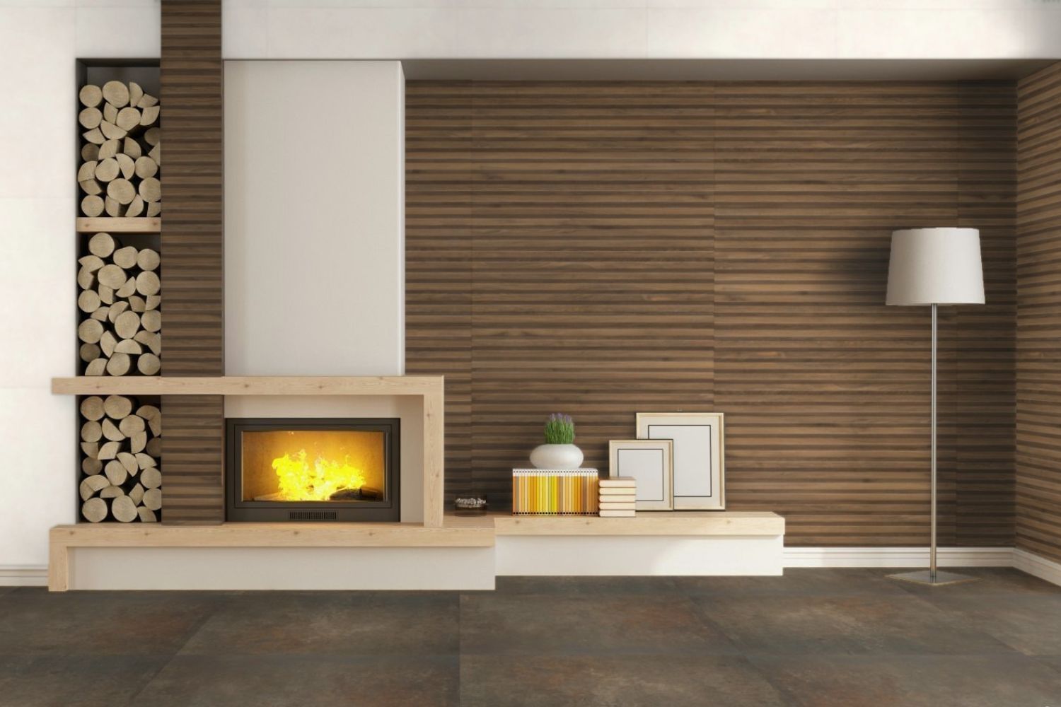 Fliese Wandpaneele Holzoptik Eiche dunkel braun 60x120 cm "Geowood Dekor Stripe Roble" Wandfliese rektifiziert