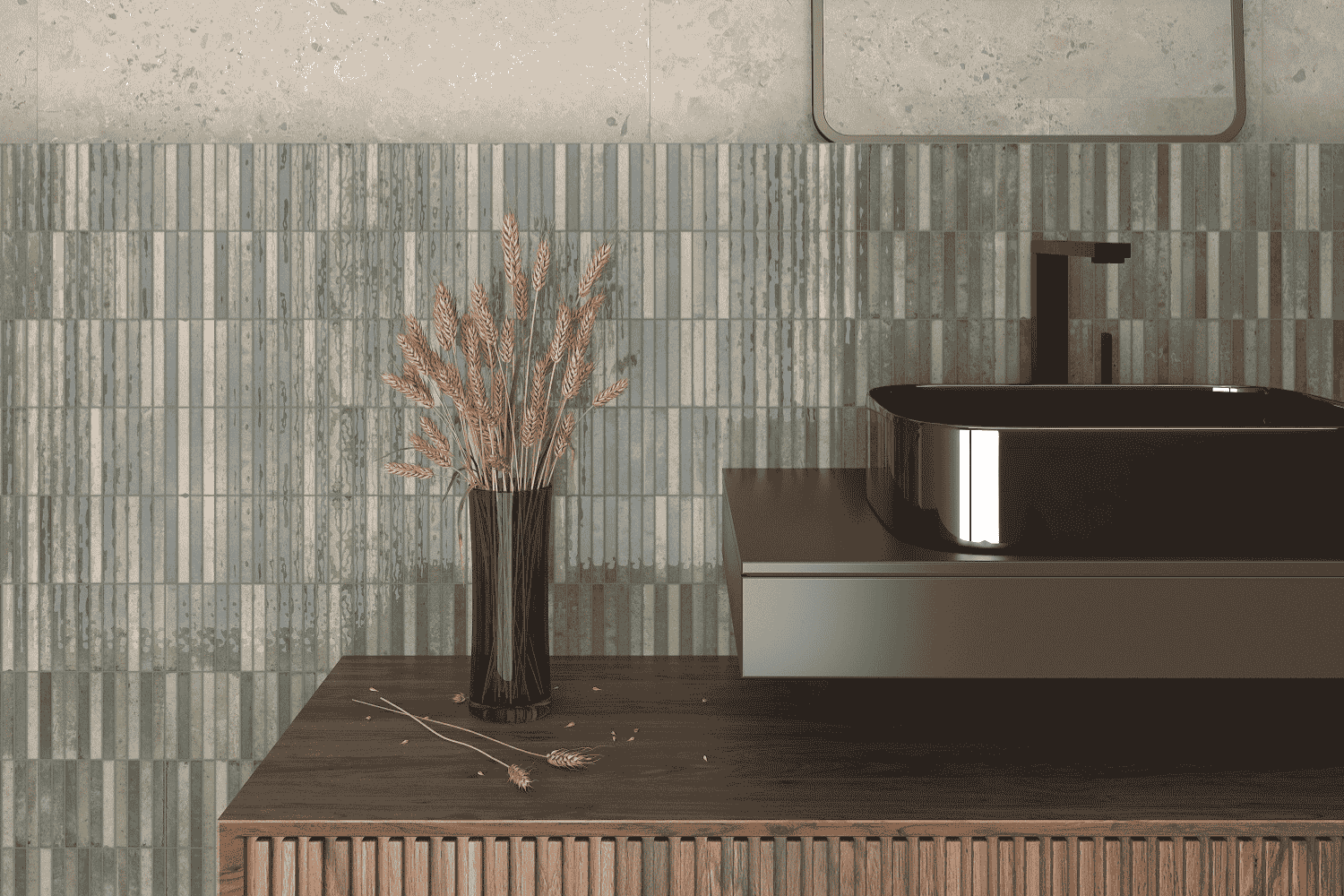 Stäbchenfliesen 11,5 x 23,1 cm "Kit-Kat Musgo glossy" grün-braun glänzend Feinsteinzeug