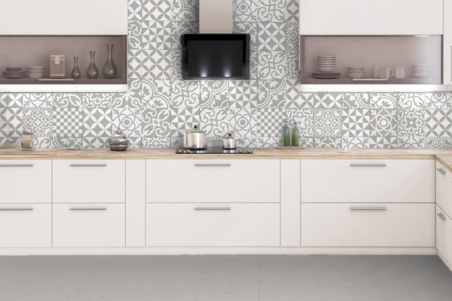 Fliese Patchwork Dekor Zementoptik grau 20x20 cm "Contrasti Grigio Decoro Mix" Ragno by Marazzi