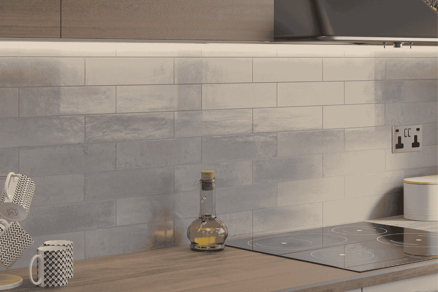 Fliese unregelmäßige Oberfläche 7x28 cm "Agadir Piedra" grau glänzend Feinsteinzeug