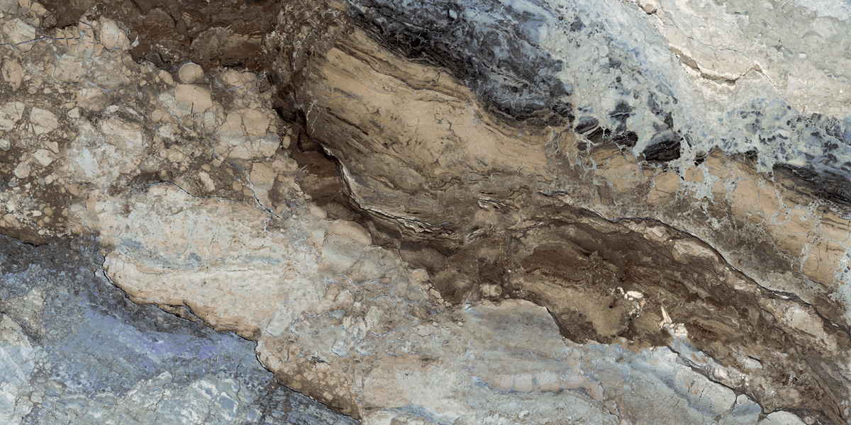 Fliese Marmoroptik blau schwarz marmoriert 60x120 cm glänzend "Mystic Ocean poliert"