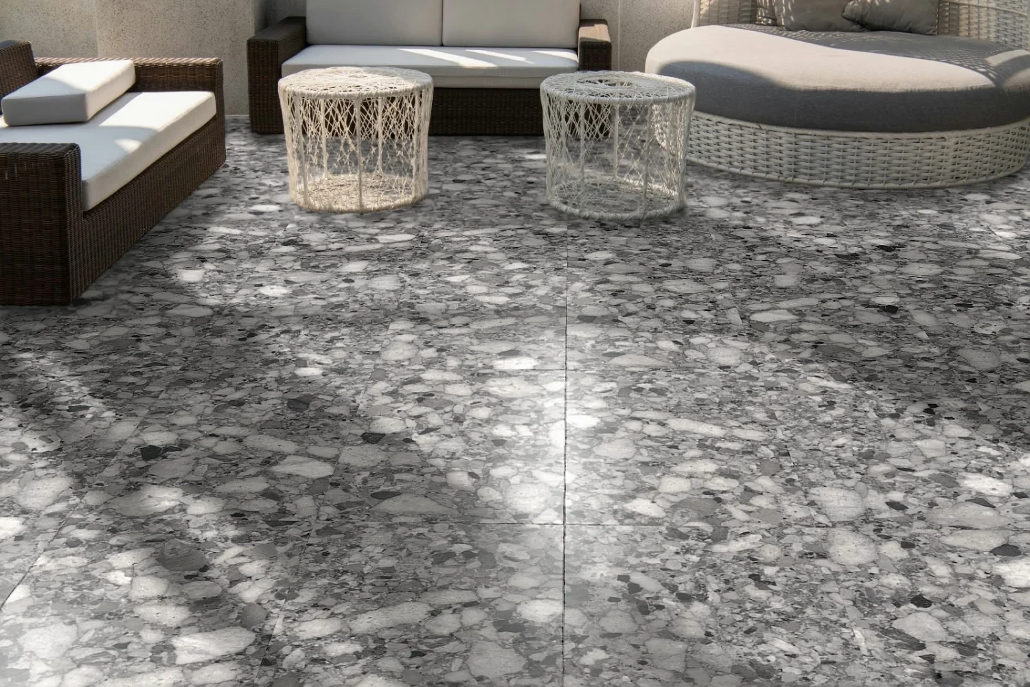 Terrassenplatte Terrazzo-Steinoptik "Venistone Dark" dunkelgrau