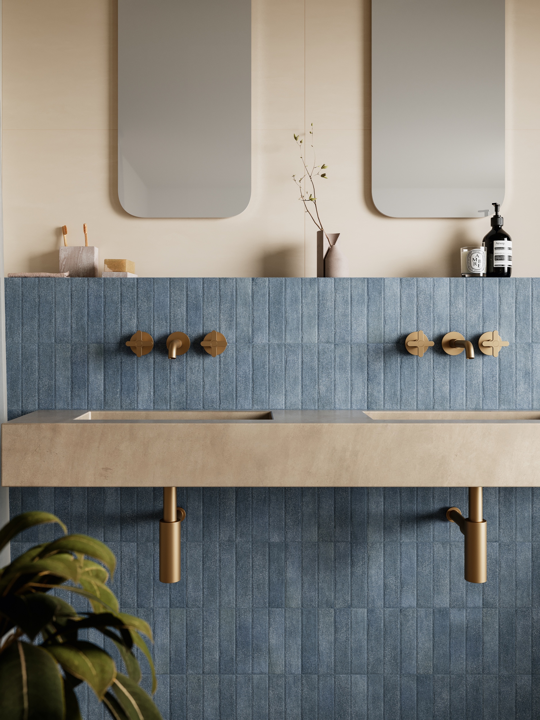 Fliese glasiert unregelmäßige Oberfläche "Tetris Blue" blau matt 5x20 cm