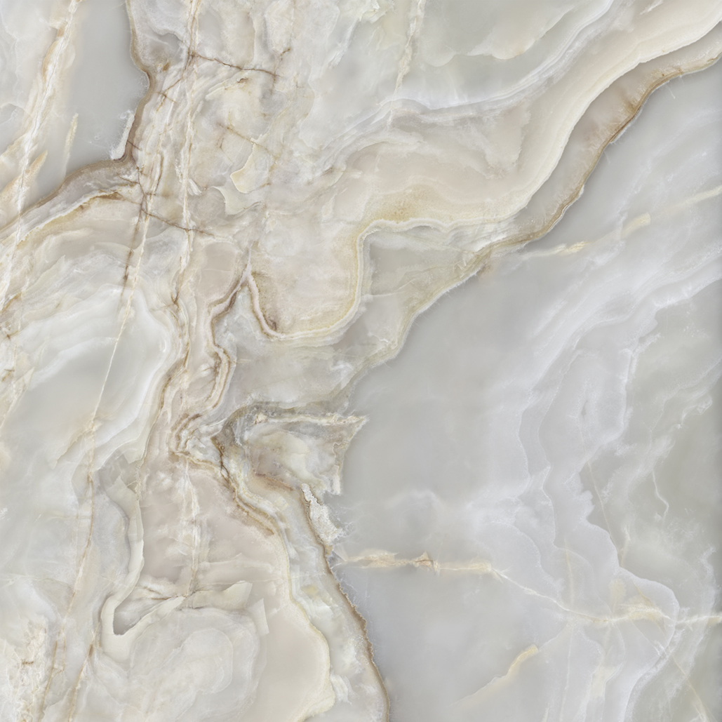 Fliese Achat-Marmoroptik beige grau "Onice Iride Argento" glänzend