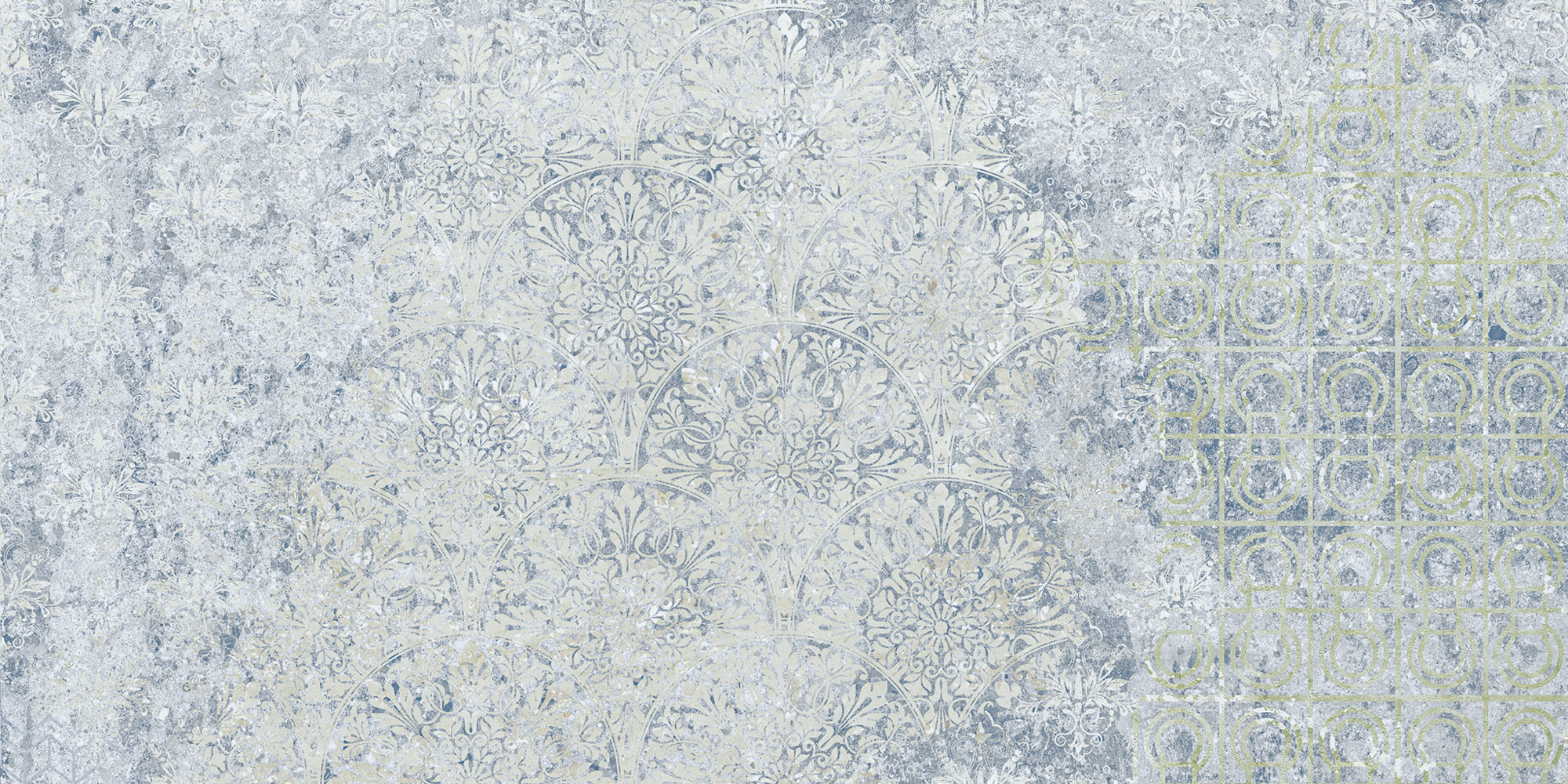 Aparici Fliese Teppichoptik Vintageoptik Bohemian Blue Bodenfliese Wandfliese blau 50x100 cm