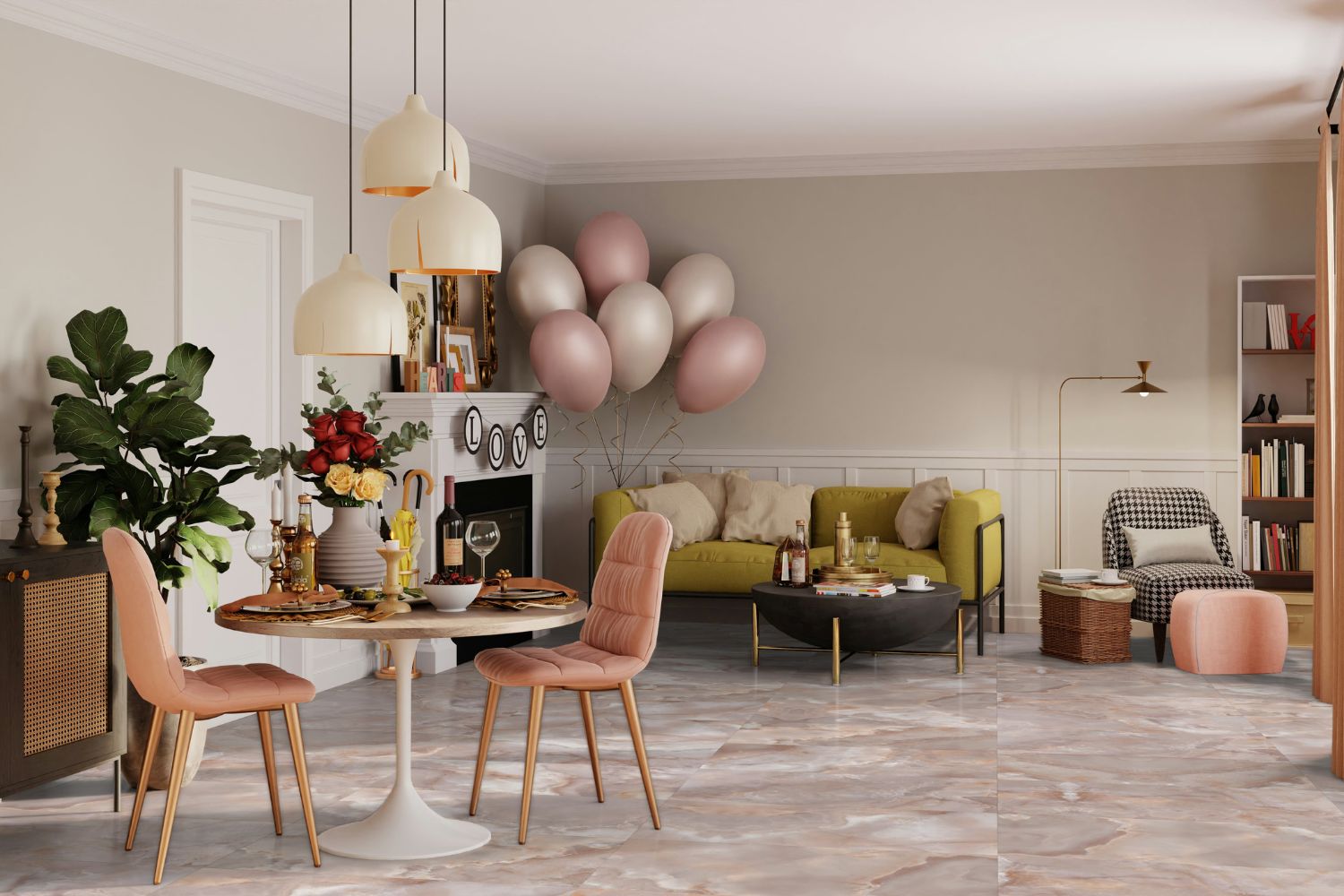 Fliese Marmoroptik rosa glänzend 60x120 cm "Onix Coral" Achatoptik rektifiziert