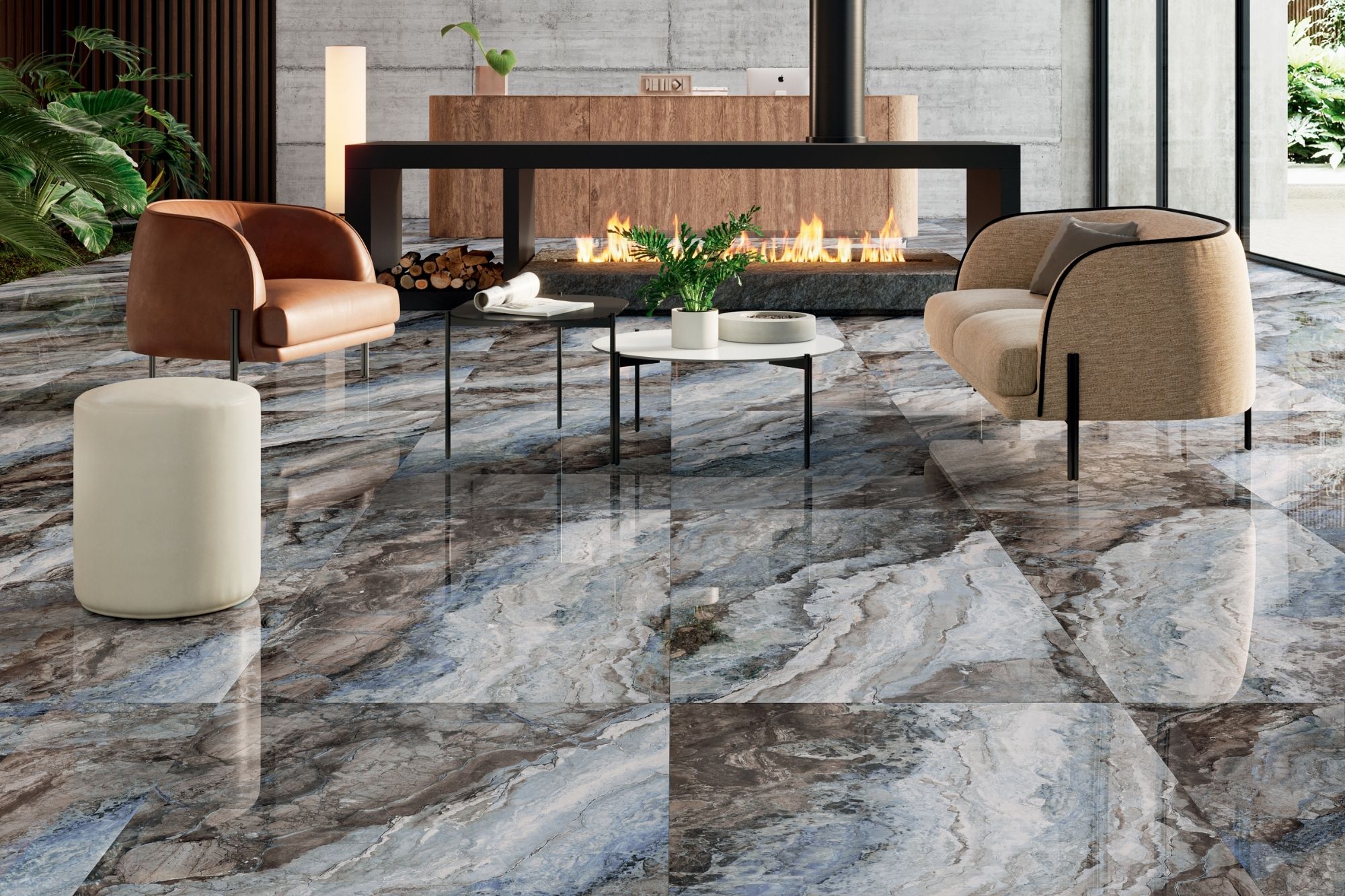 Fliese Marmor-Optik blau schwarz marmoriert glänzend Mystic Ocean poliert Sant Agostino