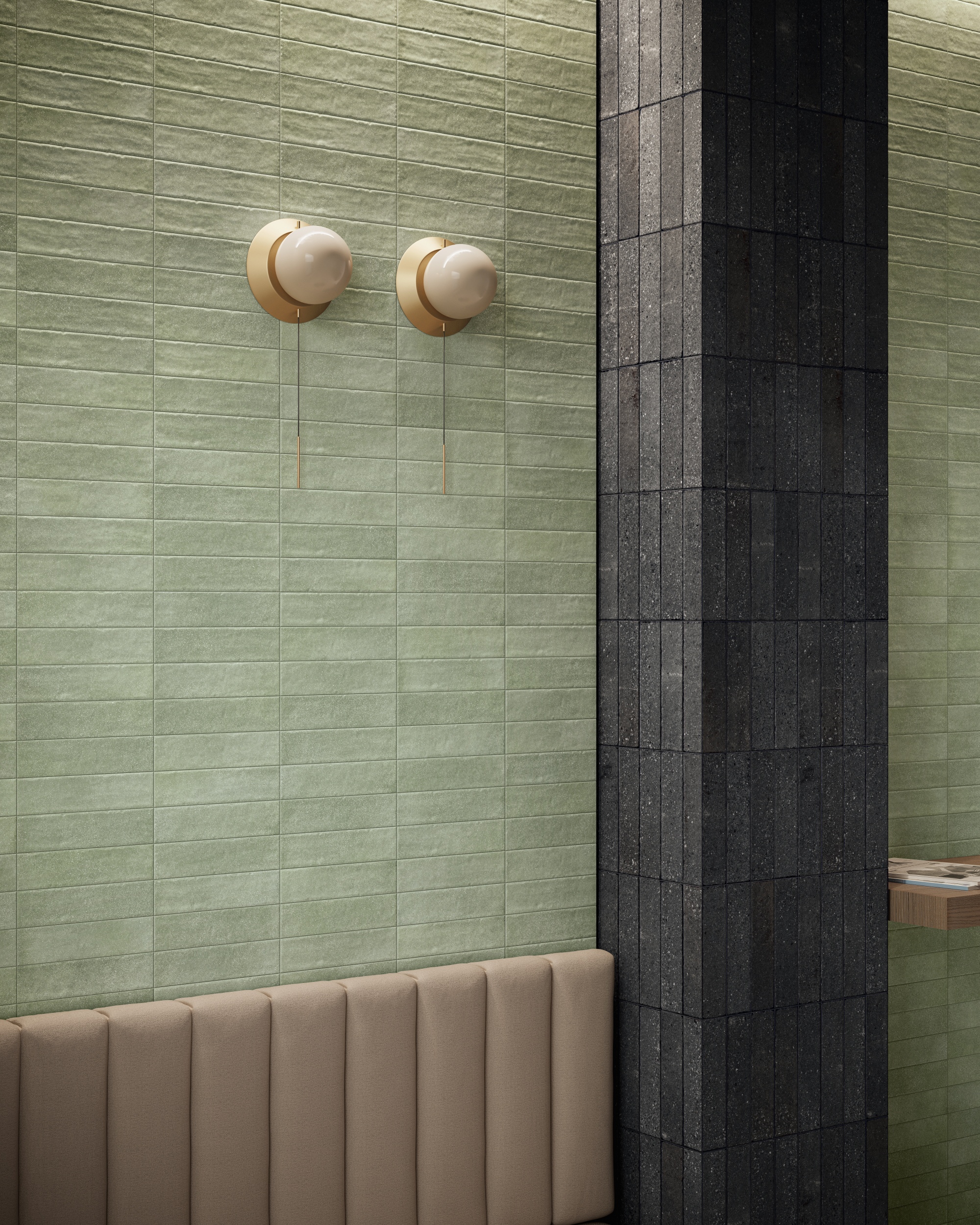 Fliese unregelmäßige Oberfläche 5x20 cm Tetris Rugiada hellgrün matt