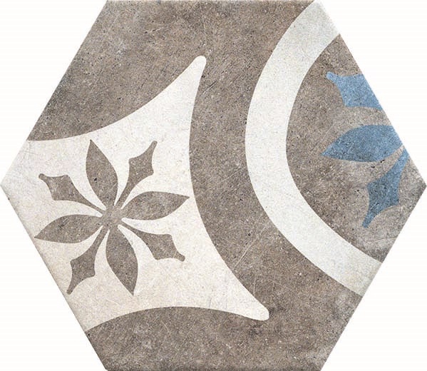 Fliese Sechseck Hexagon Dekor mix Vintage 24x27,7cm "New Orleans French Quarter Bourbon" CIR