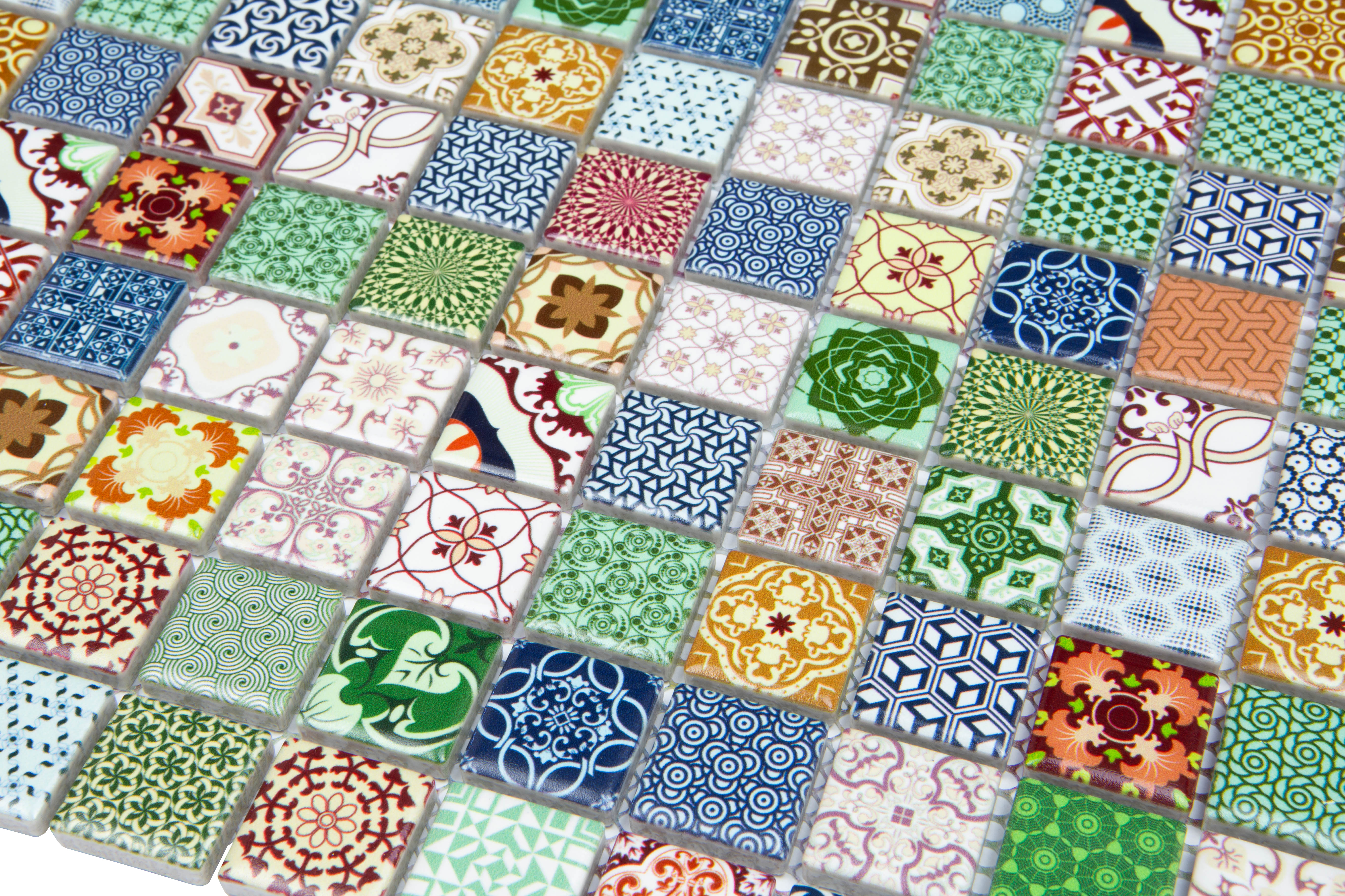 Mosaik Vintage-Retro Mosaikfliesen bunt rot grün blau Ornamente-Muster