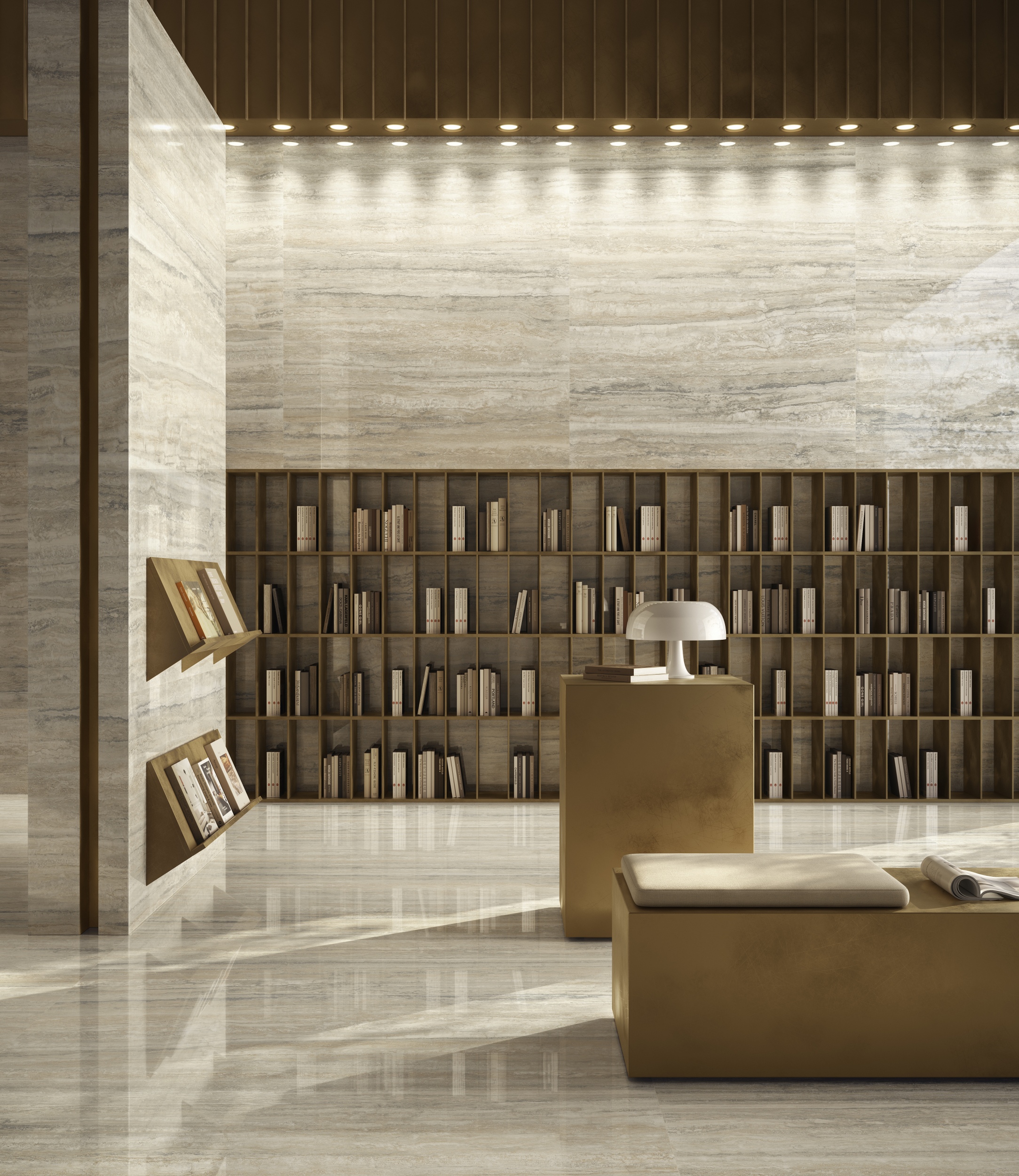 Fliese Travertin-Steinoptik Invictus Beige Kristall glänzend Sant Agostino Ambiente Bodenfliesen