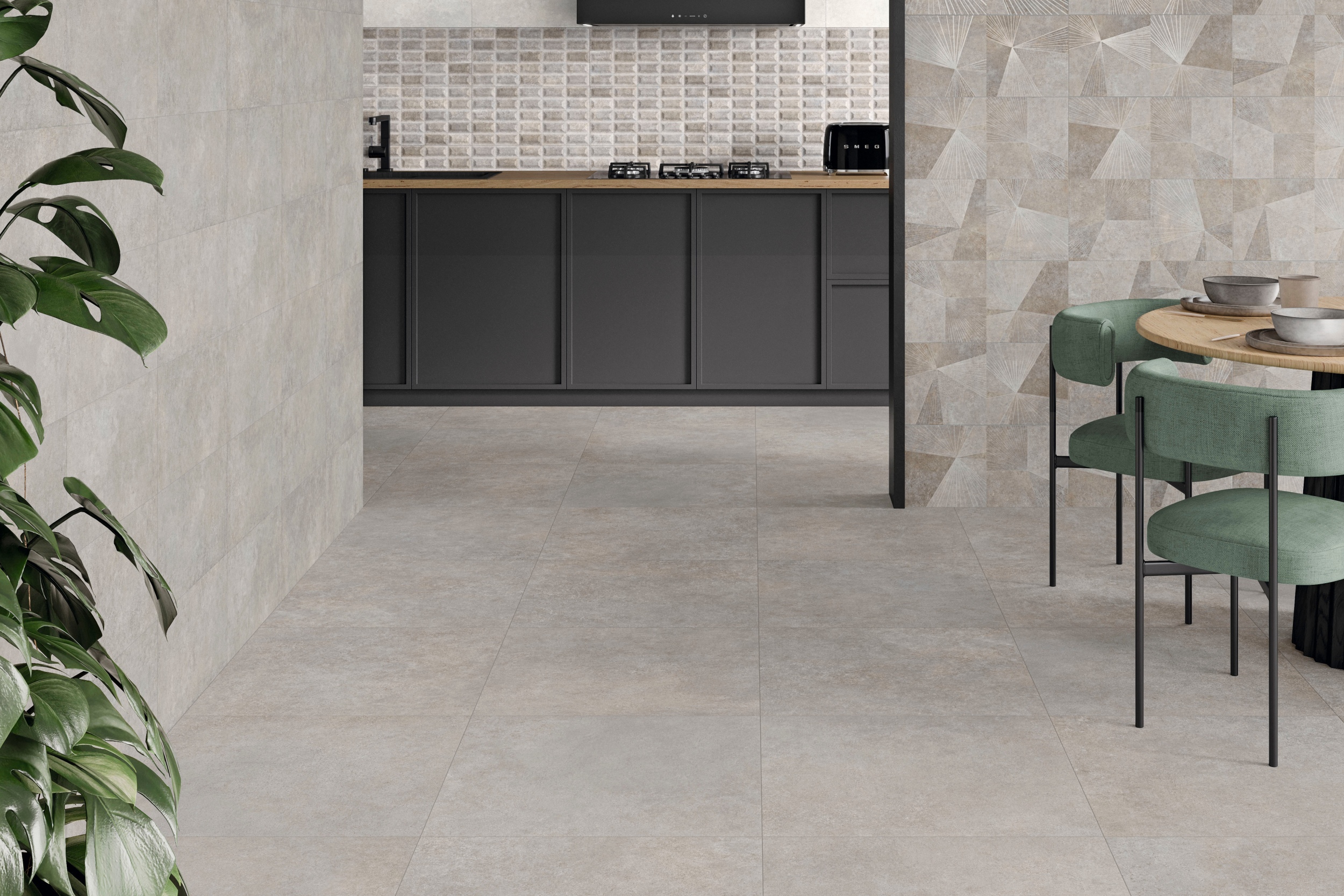 Fliese Betonoptik Ferro Grey matt Bodenfliese Wandfliese helles grau in Küche