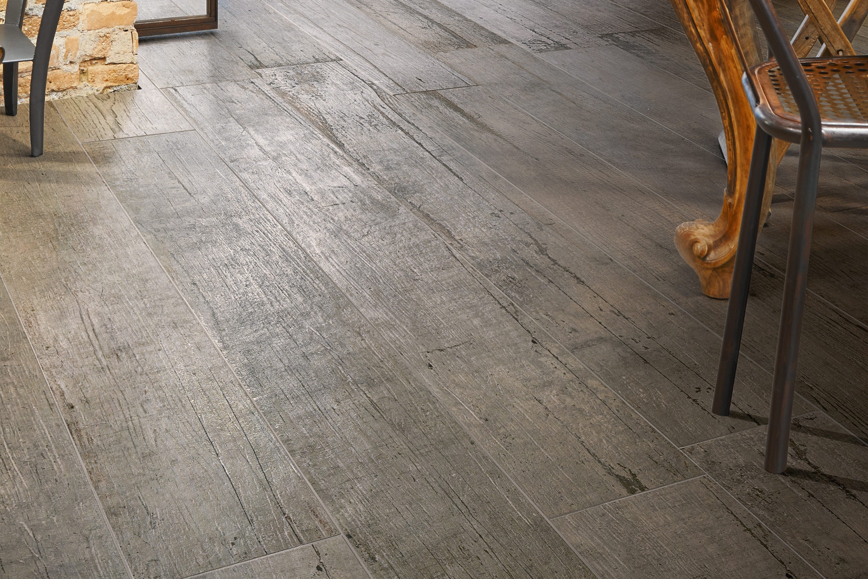 Fliese Vintage Holzoptik Blendart Grey Sant Agostino 15x120 cm Bodenfliese rustikal Scrapwood hellgrau